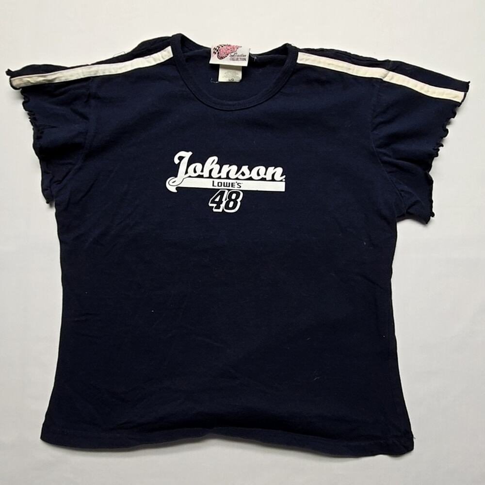 Vintage Johnson Racing Shirt NASCAR Graphic Navy Blue Ladies Large